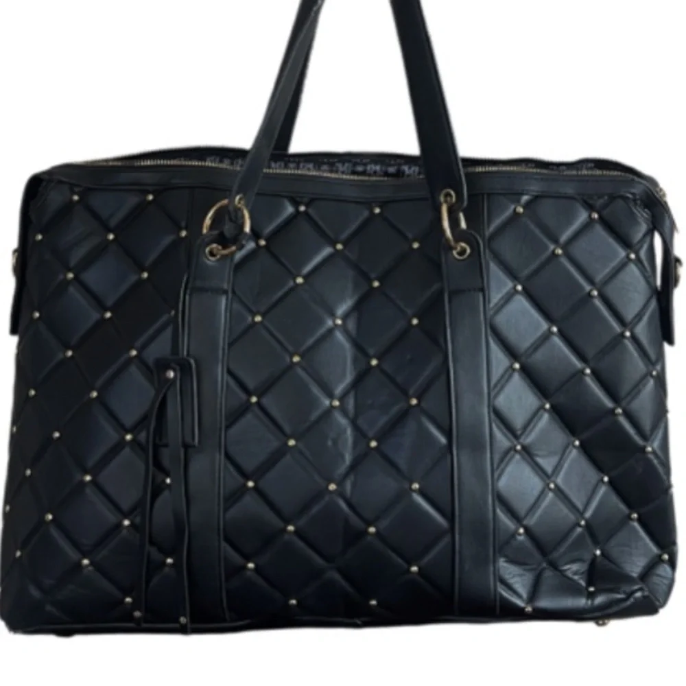 Badgley Mischka Black Quilted Tote with Gold Stud Detailing - Picture 3 of 13
